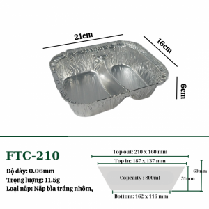 Khay giấy bạc 2 ngăn đựng cơm phần
